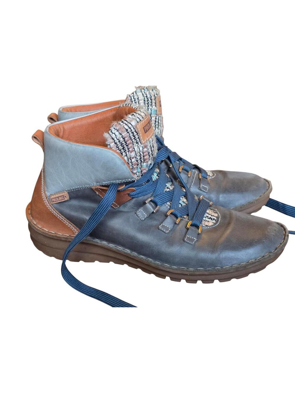 Pikolinos Cazorla Leather Lace-Up Ankle Boots Blue Combo Women’s US 9-9.5